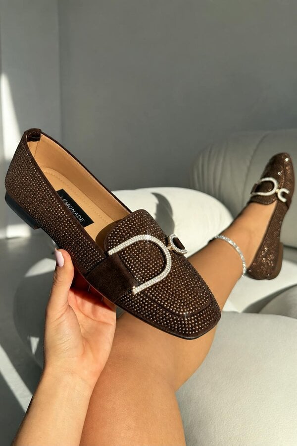 Love Lemonade Crystal Imperial Suede Loafers Brown