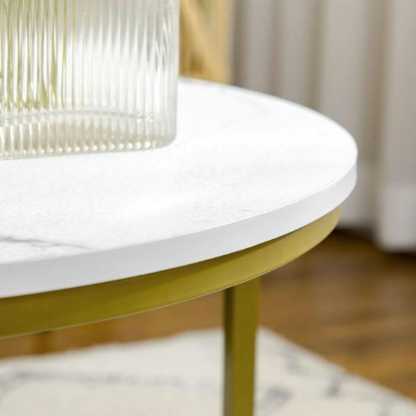 Dyzi Set of 2 Round Nesting Coffee Tables Marble Effect Metal Frame