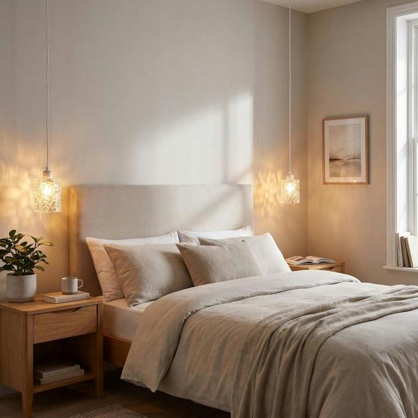 Modern Straight Sided Cylindrical Pendant Shade with Faceted Surface Image 6