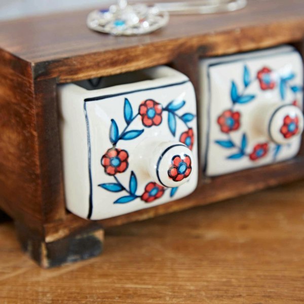 Paper High White Floral Mango Wood 3 Drawer Jewellery Box