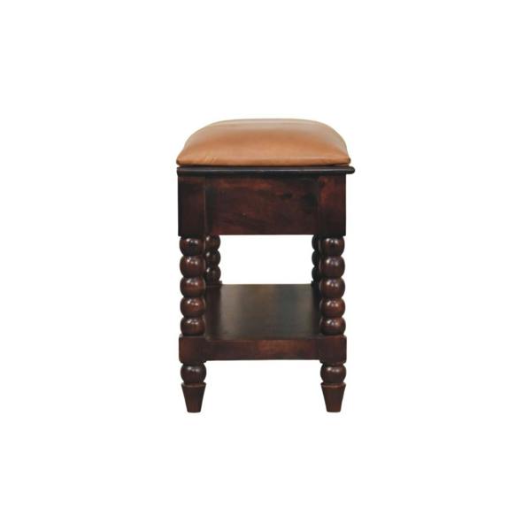Artisan Furniture Solid Wood Spindle Winewood Leather Bench