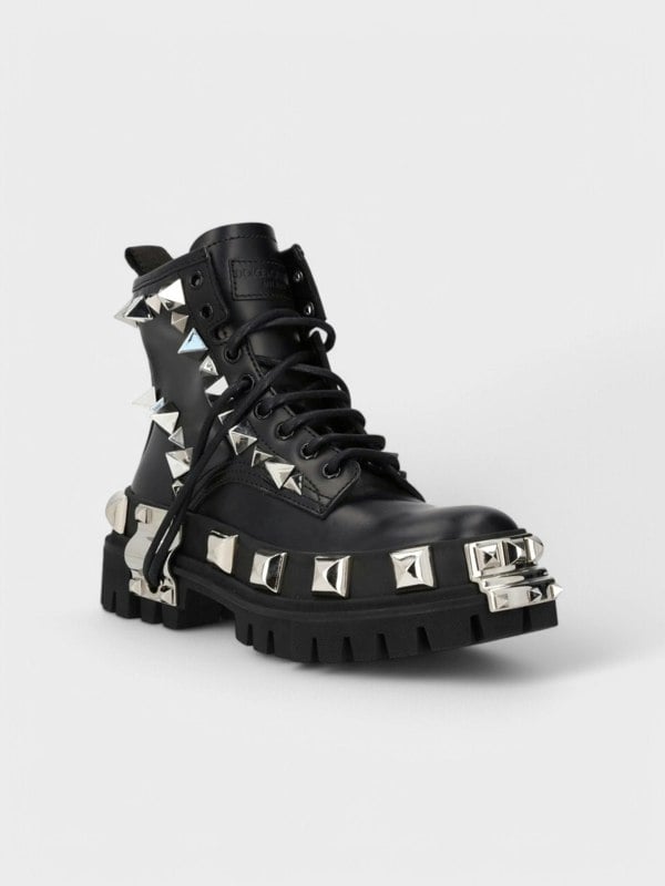 Dolce & Gabbana Studded Combat Boots Lace - Up Black - Supplied FashionDolce & Gabbana