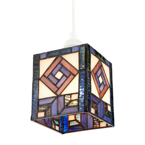 Classic Art Deco Tiffany Square Box Pendant Shade in Blue and Purple Image 1