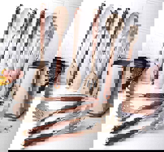 Anygleam Kitchen Utensils Non-stick Brown 6 Set Gold Plated Handle with Support Point Cooking Tool Accessories Heat Resistant Kitchenware