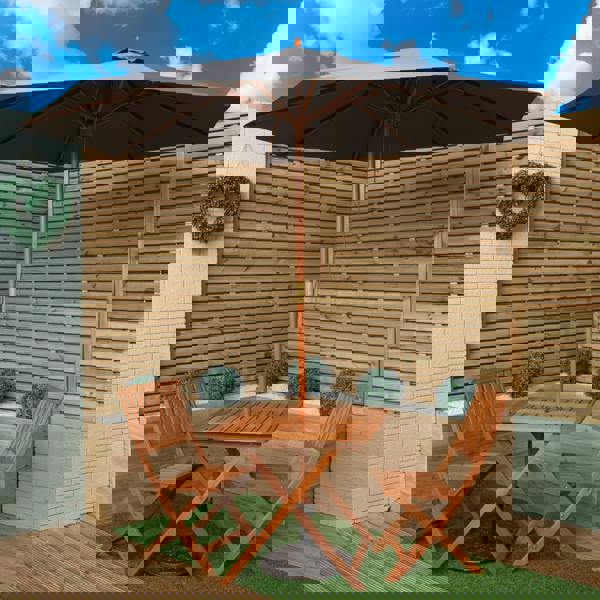 Samuel Alexander Outdoor 2 Person Folding Wooden Garden Dining Table Chairs Grey Parasol and Base Set