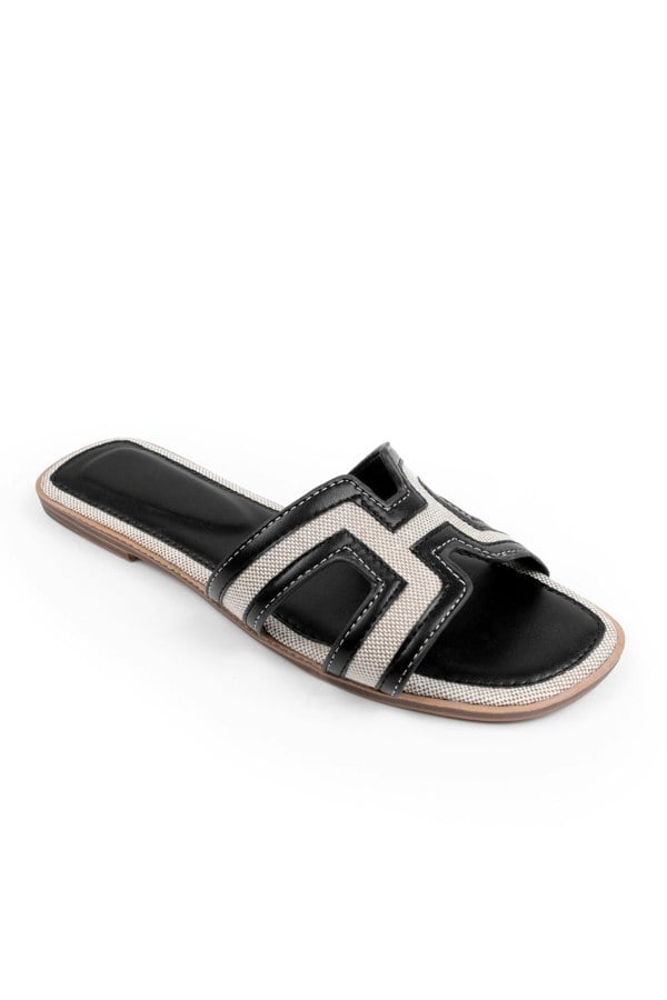 Where's That From Surge Wide Fit Cut Out Strap Flat Sandals In Black Faux Leather