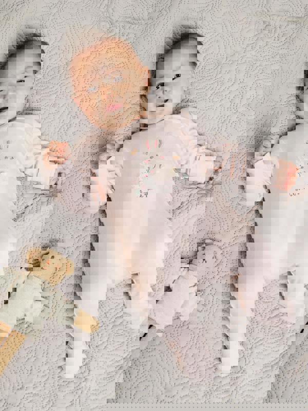 Mini Cuddles Baby Girls Rabbit Embroidered Sleepsuit, Pink