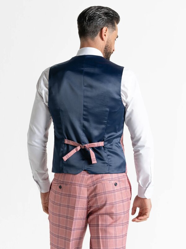V2 Classic Kensignton Three Piece Suit - Rose with White and Navy Blue Checks