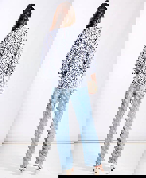 Animal Puff Sleeve Blouse Blue