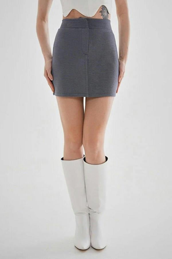 WOVCOR High Waist Zippered Mini Knitted Skirt