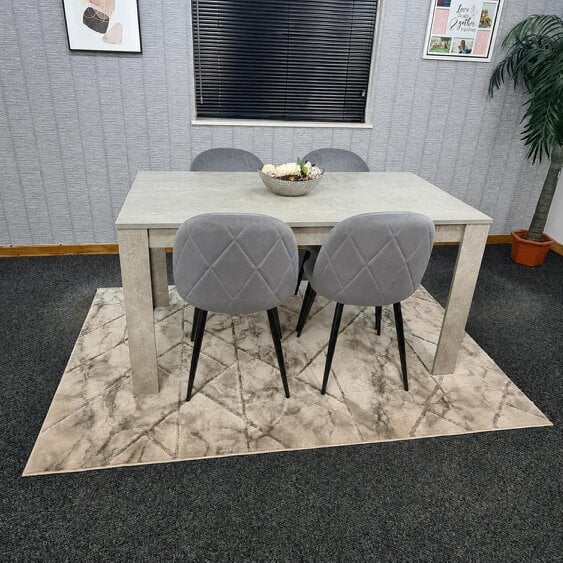 Kosy Koala Light Stone Grey Effect Dining Table Set with 4 Grey Velvet Chairs, 140x80x75cm