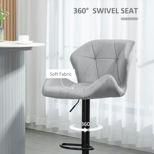 Wyld Haus Savi Velvet Grey Adjustable Swivel Bar Stools Set Of 2 With Sculpted Seat And Footrest