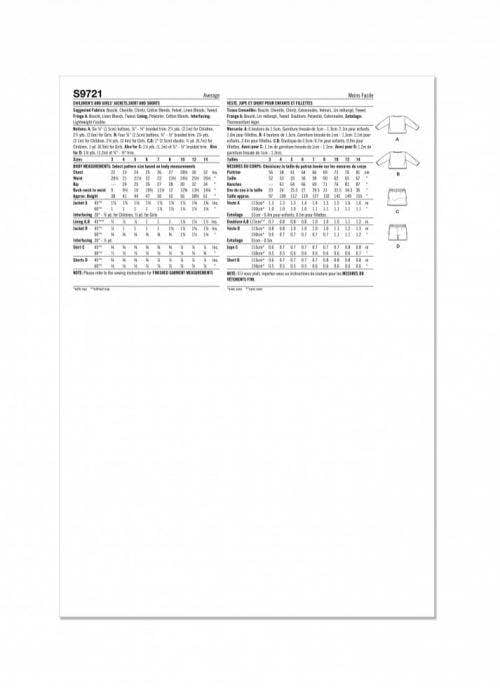 Simplicity Sewing Pattern 9721, Jackets, Skirts, Shorts for Kids, HH (3-4-5-6) - Intermediate