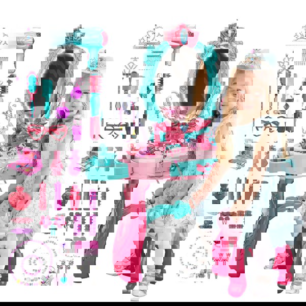 deAO Toys Princess Vanity Table Set with LED Lights & Sound – Kids Makeup Toy for Girls, Perfect Birthday Gift (Pink)