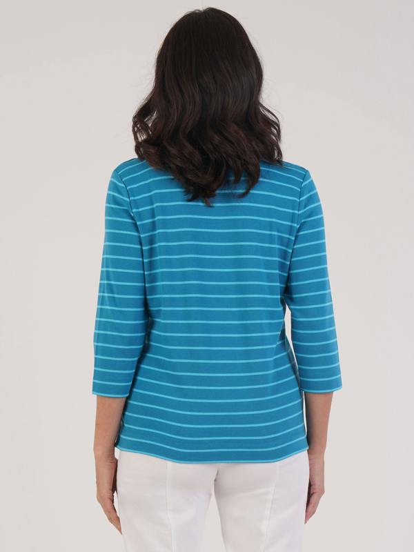 PennyPlain Stripe Square Neck Top - Wedgewood/lagoon