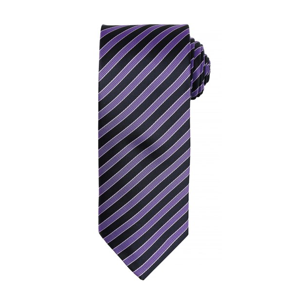 Premier Mens Double Stripe Pattern Formal Business Tie - Rich Violet/Black