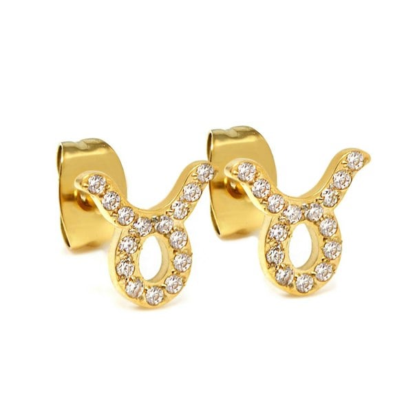 Say It With Taurus Earrings with CZ Stones - Yellow Gold Plated