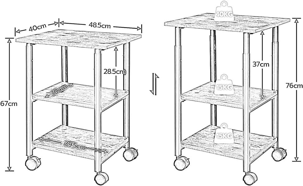 Rafaelo Mobilia Height Adjustable Printer Table