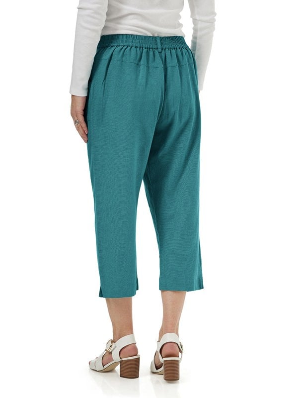 PennyPlain Linen Blend Cropped Trousers - Sea Green