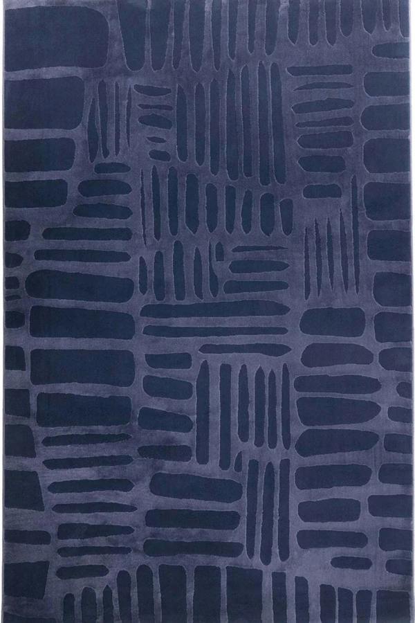 Navy blue textured patterned rug