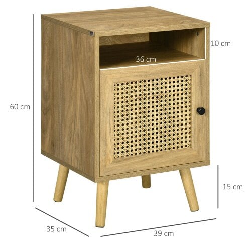 Wyld Haus Fiha Set Of 2 Natural Wooden Bedside Tables With Rattan Door And Top Shelf