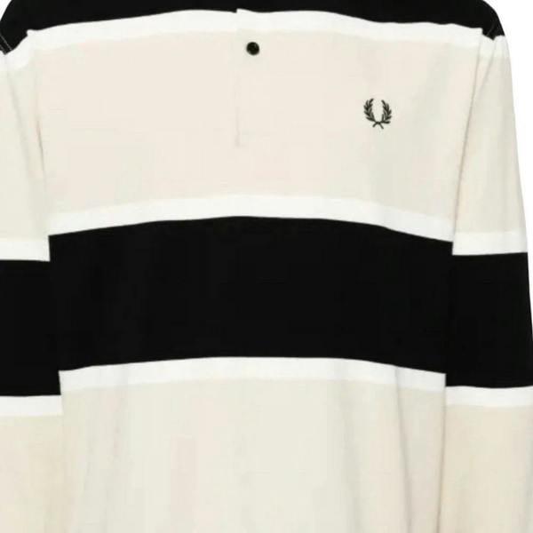 Fred Perry Mens Striped Long-Sleeved Polo Shirt - Oatmeal/Black - 