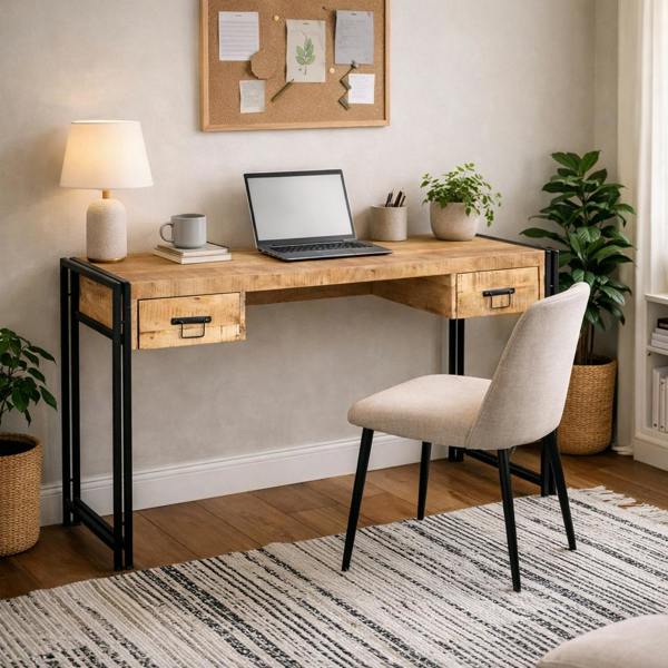Wyld Haus Toivakka Industrial Reclaimed Wood and Metal Desk 2 Drawers
