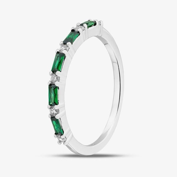 T. H. Baker Sterling Silver Green & White Cubic Zirconia Half Eternity Ring S2208