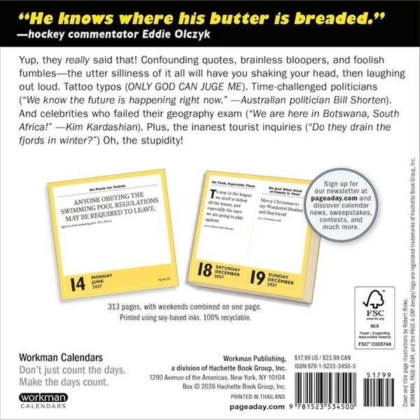 365 Stupidest Things Ever Said Desk Calendar 2027, Desk Calendars, Day To View, History & Literature, Gift