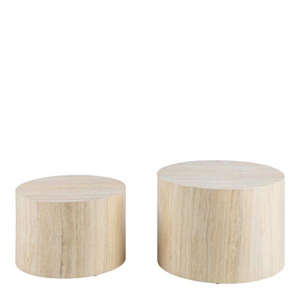 Wyld Haus Set of 2 Munkebo Light Travertine Marble Round Coffee Tables
