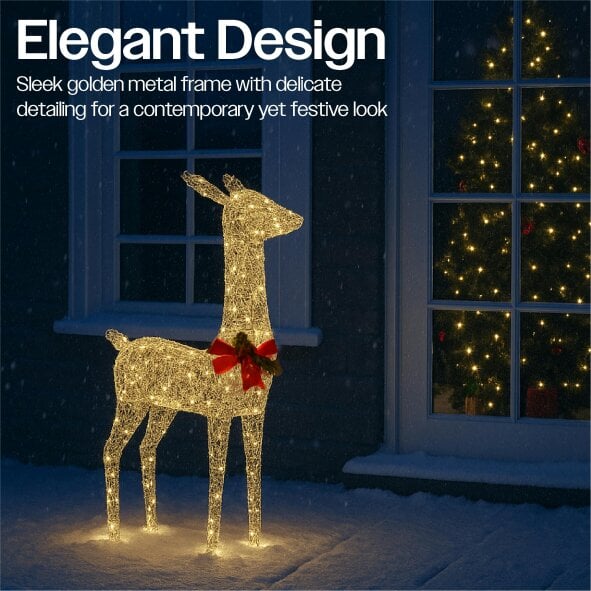 Scotts of Stow Xmas Haus 108CM Gold Rattan LED Christmas Festive Deer