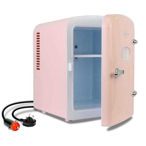 Koolatron 4L Mini Fridge For Bedrooms 6 Can Table Top 12V Portable Cooler Skincare Pink