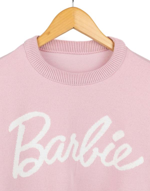 Barbie Womens Pink Barbie Logo Christmas Jumper