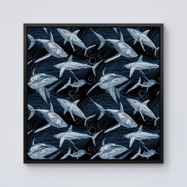 Warren Reed Hand Drawn Shark Pattern Framed Canvas