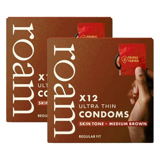 Roam Medium Brown Skin Tone Condoms - Ultra Thin Regular Fit - 24 Pack (2 x 12)