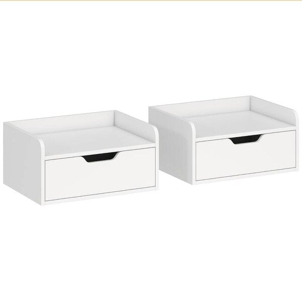 Floating Nightstands Set of 2, Wall Mounted Bedside Table with Drawer for Bedroom, White