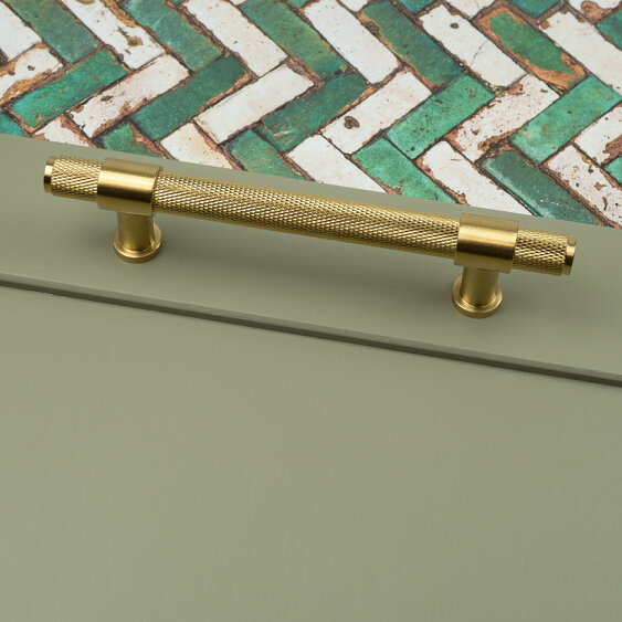 Handle & Home Satin Brass Knurled Handles with Clasp Detailing