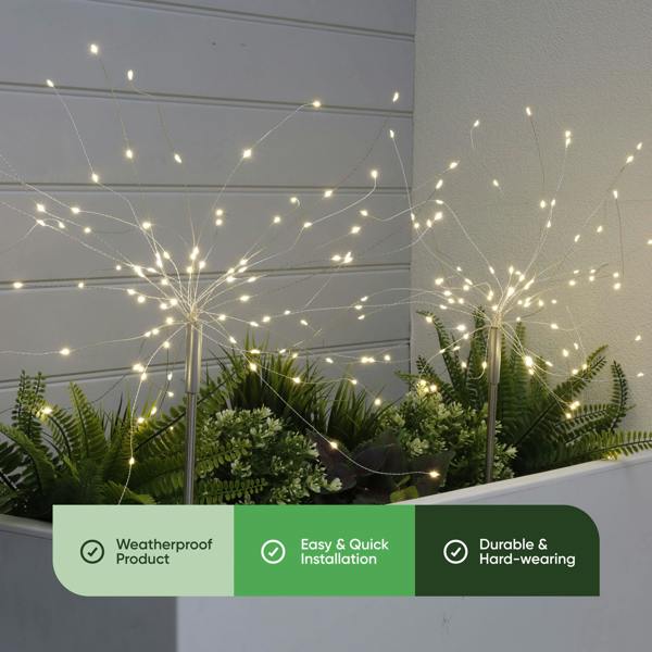 Gardenwize Pack of 2 Solar Starburst Stake LED Lights – Warm White Garden Lights