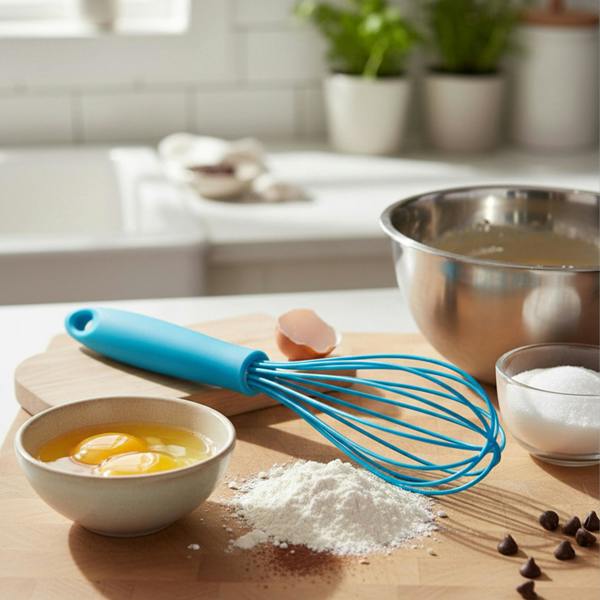 Interiors by Premier Blue Pink Silicone Whisk, Non-Stick, Heat-Resistant to 240°C, Ergonomic Handle with Hanging Loop