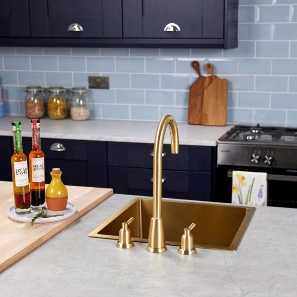 Flode Narvik | Dual Lever 3 Hole Kitchen Tap | Brushed Brass Finish