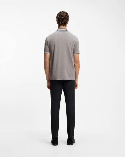 BOSS Green Paddy Mens Cotton-Piqué Polo Shirt with Contrast Logo - Open Grey 068