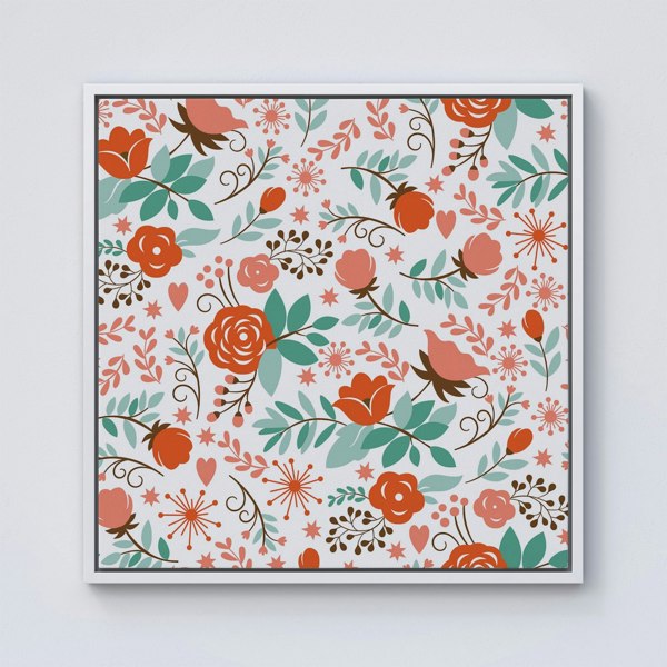 Warren Reed Orange Floral Pattern Framed Canvas