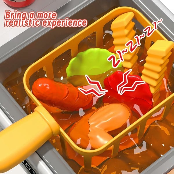 deAO Toys Mini Kitchen Playset Fried Chicken Shop Toy with Color-Changing Food, Burgers, Fries,Cash Register