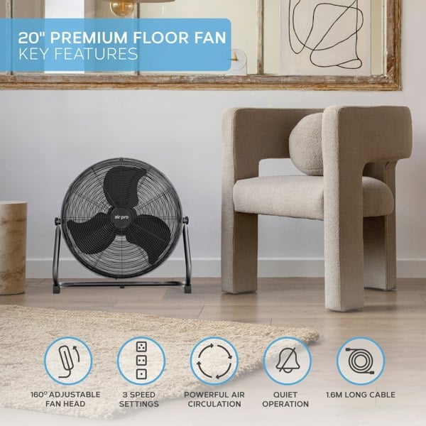 Air Pro 20" Floor Fan - Powerful Air Cooling Fan With 3 Speed Settings