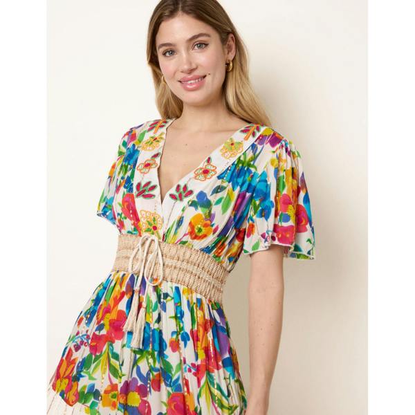 Blue Vanilla Bright Print Tiered Dress