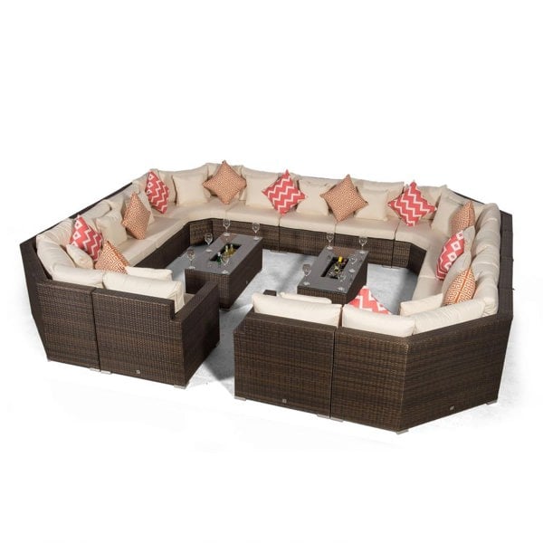 Giardino Santorini Modular 13 Seat Rattan Conversation Set With 2 Drinks Cooler Coffee Tables