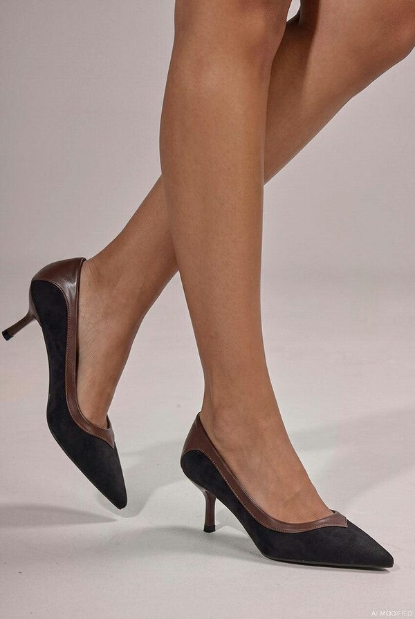 Goddiva Pointed Toe Women’s Stiletto Kitten Heels - Black by Goddiva