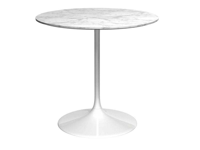 Swan Small Circular Dining Table with White Marble Top and White Pedestal Base by Gillmore British Design © GillmoreSPACE Ltd