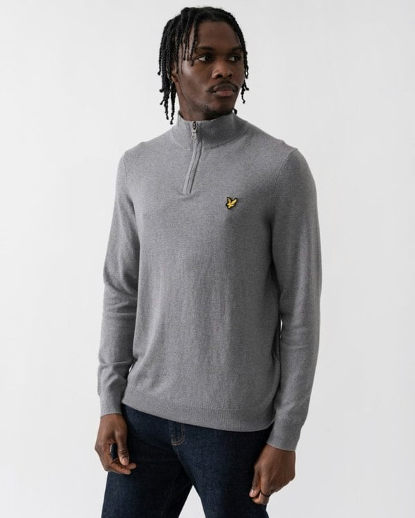 Lyle & Scott Cotton Merino Mens Quarter Zip Jumper - T28 Mid Grey Marl