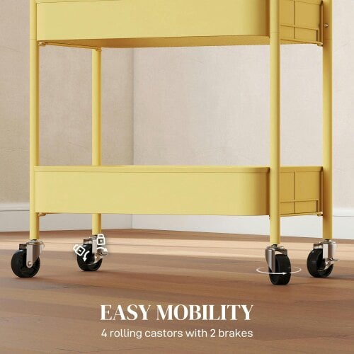 Wyld Haus Firi Metal Yellow 3 Tier Steel Storage Trolley With Wheels